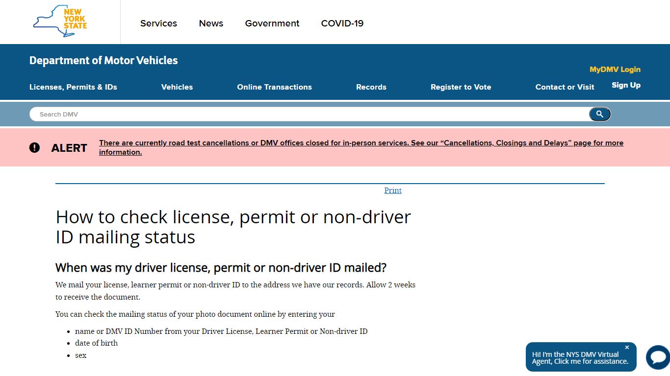 How to check license, permit or non-driver ID mailing status